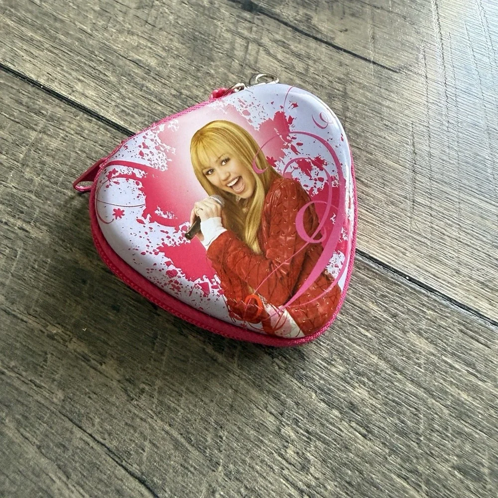 VTG Disney Hannah Montana Heart Shaped Coin Purse Keychain Pink Zip Wallet Pouch